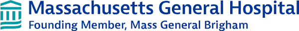 Massachusetts General Hospital logo with stylized teal structure symbolizing care, research, teaching, and community. Includes upward arrow for progress and curved lines for a shared path forward. Text: “Massachusetts General Hospital, Founding Member, Mass General Brigham.”