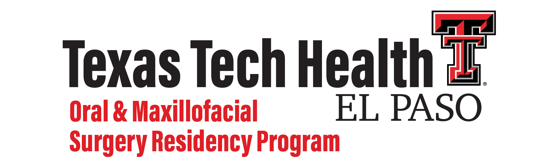 Stacked logo featuring the Texas Tech Double T emblem above the words "Texas Tech Health EL PASO" in black text and "Hunt School of Dental Medicine" in red text.