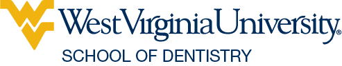 WVU logo of flying WV, with School of Dentistry listed below. 