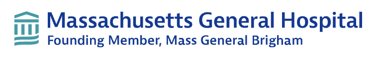 Logo of Massachusetts General Hospital with stylized teal columned building symbol and blue institutional text