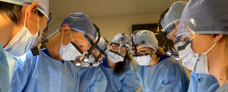 Dentists performing surgery with Dr. Minichetti